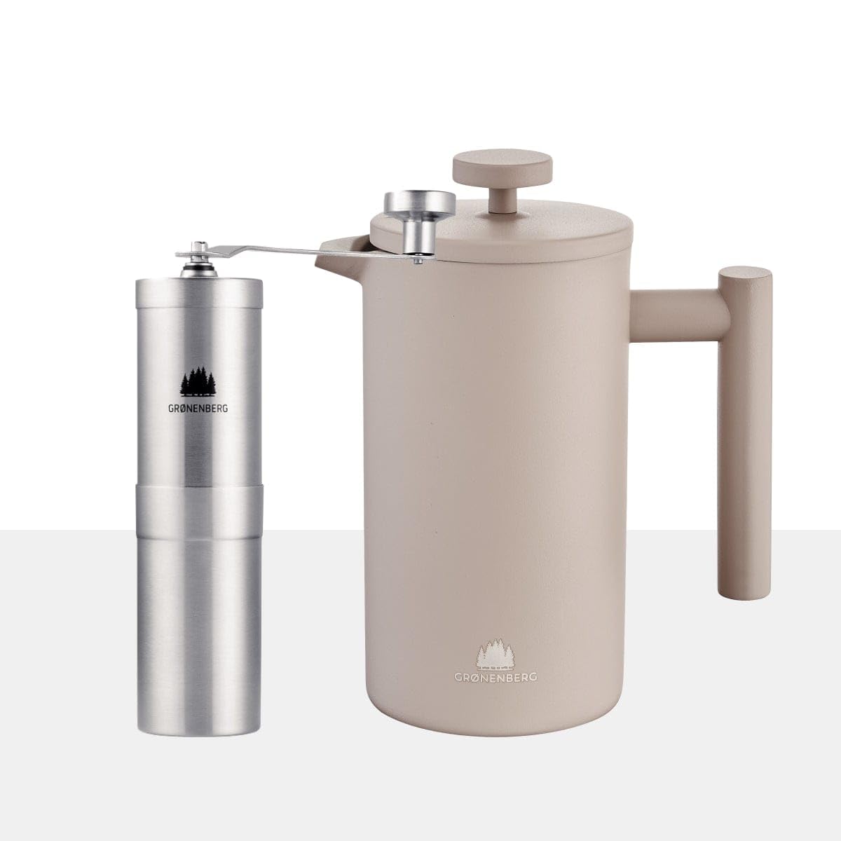 Groenenberg Pack ahorro 2 | Cafetera francesa Earth 600ml + Molinillo de café manual | Prensa francesa (acero inox) con filtros de repuesto