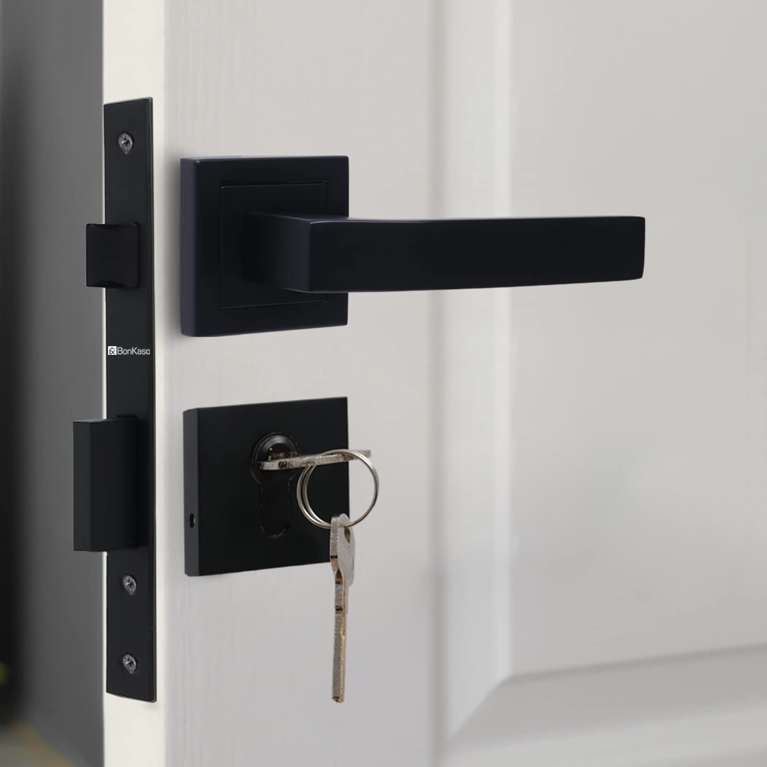BonKaso F023400 Premium Zinc Heavy Duty Safe and Secure Mortise Main Door Lock Set with Door Handle and 3 Keys for Home, Office & Hotel - (Black) Set of 1 (B0BR5MN264) Amazon Price History, Amazon Price Tracker