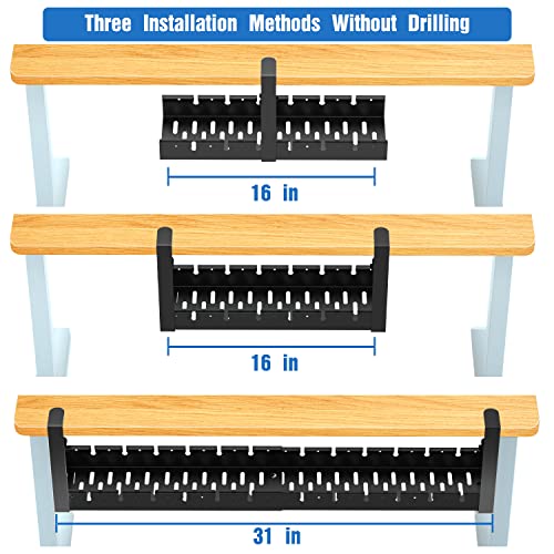 No Drilling Extendable Under Desk Cable Management, Metal Cable Management Tray Under Desk With Clamp, Retractable Power Strip Cord Holder For Wire Management 31Inch #TOP2