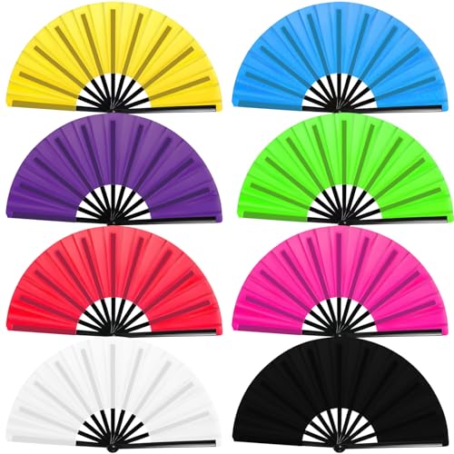 HINGTAI Lot de 8 éventails pliables à main, éventails claquants pour danse en ligne, style classique, mélange de couleurs, décoratifs pour spectacles de danse, fêtes, amateurs de danse, mariages