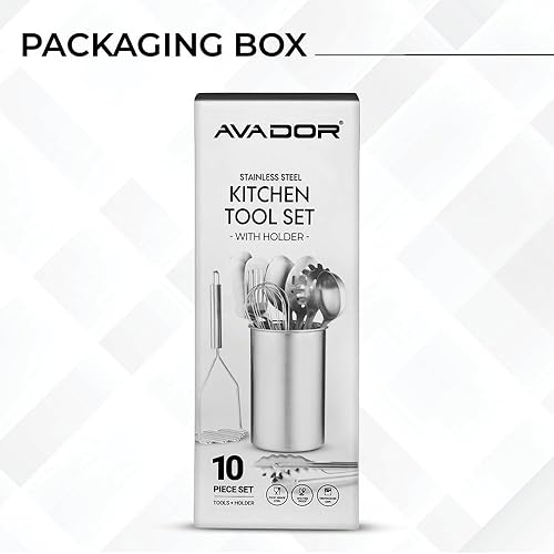 Miniatura 4 de Avador Juego de 10 herramientas de cocina de acero inoxidable con soporte fácil de limpiar, ahorro de espacio, ideal para cocinar, hornear, preparar