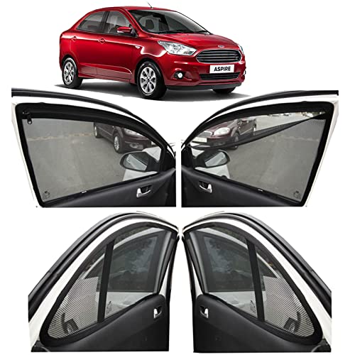 Image of Autofact Magnetic Car Sunshades Compatible with Ford Figo Aspire (Set of 4) - Easy Installation, UV Protection, Keeps Car Cool (Front 2 with Zippers for Easy Access, Rear 2 Without Zippers)