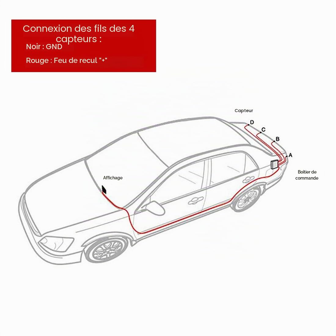 Système de capteur de stationnement 4 capteurs avec alarme sonore, étanche, aide à l'arrière de la voiture (noir)