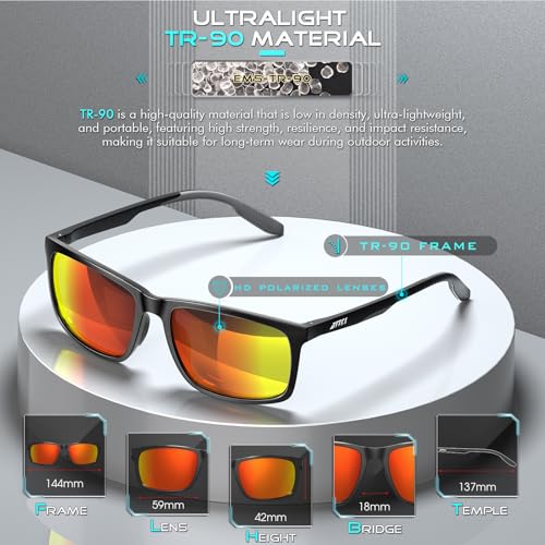 ATTCL Bundle Men's Retro Metal Frame Driving Polarized Sunglasses For Men/Women:(3087-Black-Red)+(8587-black-blue)3