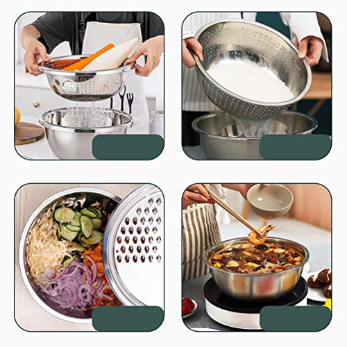 Hemoton Escorredor de vegetais de aço inoxidável para cozinha 3 em 1 Ralador juliana multiuso para c