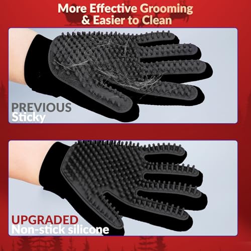 Upgrade Version Pet Grooming Glove - Gentle Deshedding Brush Glove for Dogs, Cats & Horses with Long and Short Fur - Efficient Pet Hair Remover Mitt - Enhanced Five Finger Design - 1 Pair (Black) - Thumbnail 2