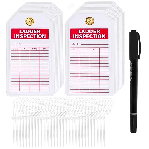 Lionshop Ladder Safety Inspection Tags, Accident Prevention Tag, Double-Sided Inspection Tag, Legend “Ladder Inspection Tag”, 5.75