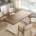 HOMCOM Farmhouse Dining Table for 8, 71 Inch Rectangular Kitchen Table with Thick Tabletop and Steel Trestle Legs for Dining Room, Brown and White