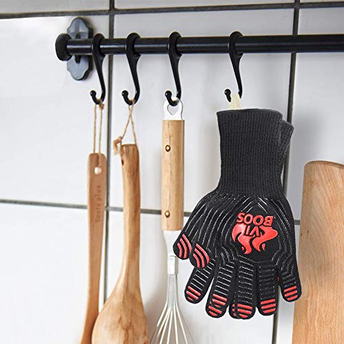 Bbq Grill Gloves, 1472℉ Extreme Heat Resistant Grilling Gloves For Cooking,Baking And For Smoker, Silicone Insulated Cooking Oven Mitts, 13 Inch Long Non-Slip Potholder Gloves,1 Pair (Black & Red) #TOP6