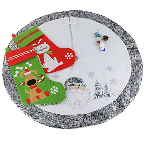 Wewill 36'' Luxury Silvery Christmas Tree Skirt Santa Embroidered White Santa Claus Snowflake With Satin Border Xmas Tree Skirt Christmas Tree Ornaments Gifts #TOP6