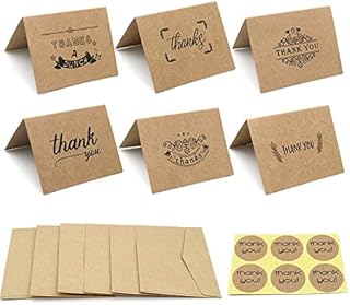 36PCS Thank You Greeting Cards, 6 Designs Thank You Cards Pack Note with 36PCS Envelopes and 36PCS Stickers for Wedding, Bridal Shower, Baby Shower, Christmas, Business