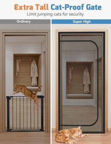 BFNN Porta de tela para gatos, portão de malha extra alto à prova de gatos, tamanho de porta 84 x 82