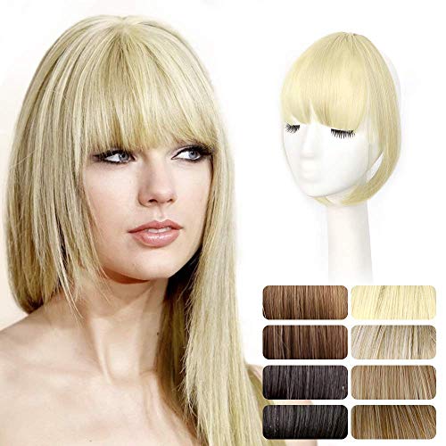 Clip in Bangs Long Fringe Front Neat Air Curved Bangs for Women Synthetic Natural Looking Bangs Hair Clip on Fringe Bangs Hair Pieces with Long Straight Temple