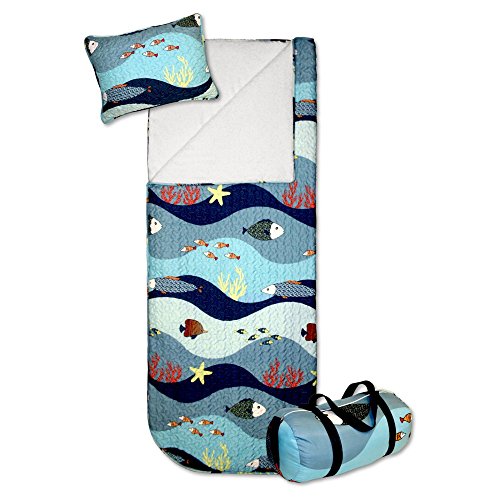 Lush Decor 3 Piece Sea Life Sherpa Quilt/Sleeping Bag Set, Twin, Blue - DISCONTINUED