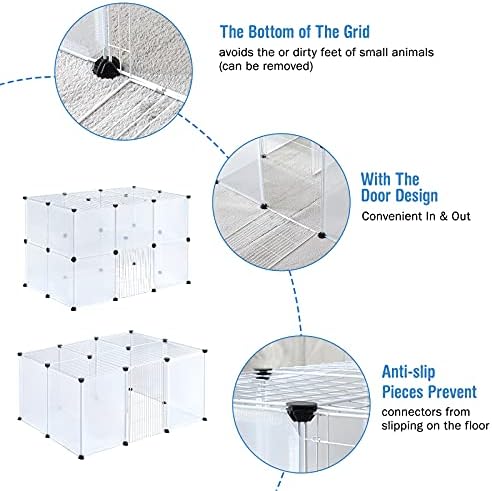 BRIAN & DANY Pet Playpen, Portable Plastic Fence Small Animals with Door for Hamster, Puppy, Rabbit, Rat, Guinea Pig, 28 Panels, 105 x 70 x 70 cm, Smoke
