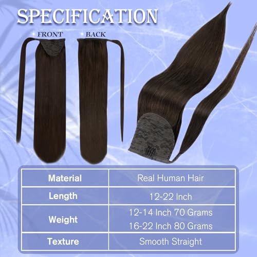 Image of Full Shine Real Hair Ponytail Extension, Deep Mocha Brown, Long Straight