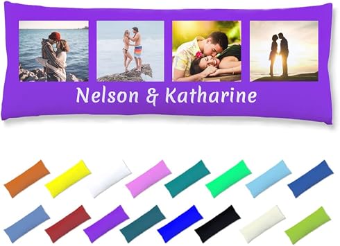 Customize Body Pillowcase Custom Bed Large Soft Body Pillow Covers Personalized with Photo Text Name Cushion Long Pillow Protector Covers with Zipper Closure for Bedroom, 20x54, Blue Violet