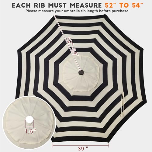 Blissun 9ft Patio Umbrella Replacement Canopy, Market Umbrella Top, Outdoor Table Umbrella Canopy for 8 Ribs, Canopy Only (Black&Beige)