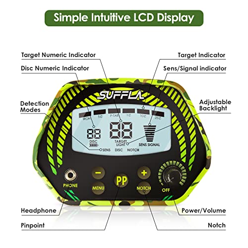 Metal Detector For Adults Professional Waterproof - Higher Accuracy Gold Detectors With Larger Coil + Bigger Lcd Display + Strong Memory Mode For Beginners - Suffla Smd01 Camouflage Green #TOP2