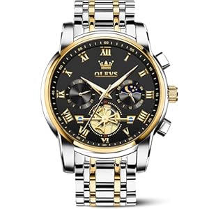 OLEVS Men Business Watches Dress Watch with Day,Green/Black/White/Blue Face,Flywheel Multifunction Luminous Men Stainless Steel Wristwatch