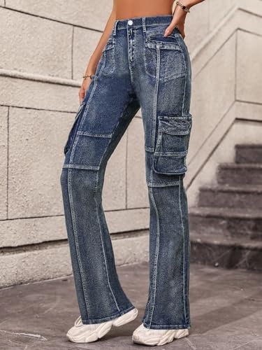 Cargo Jeans for Women High Waisted Curvy Slim Fit Denim Pants Vintage Mom Stretchy Skinny Flare Jeans Streetwear3