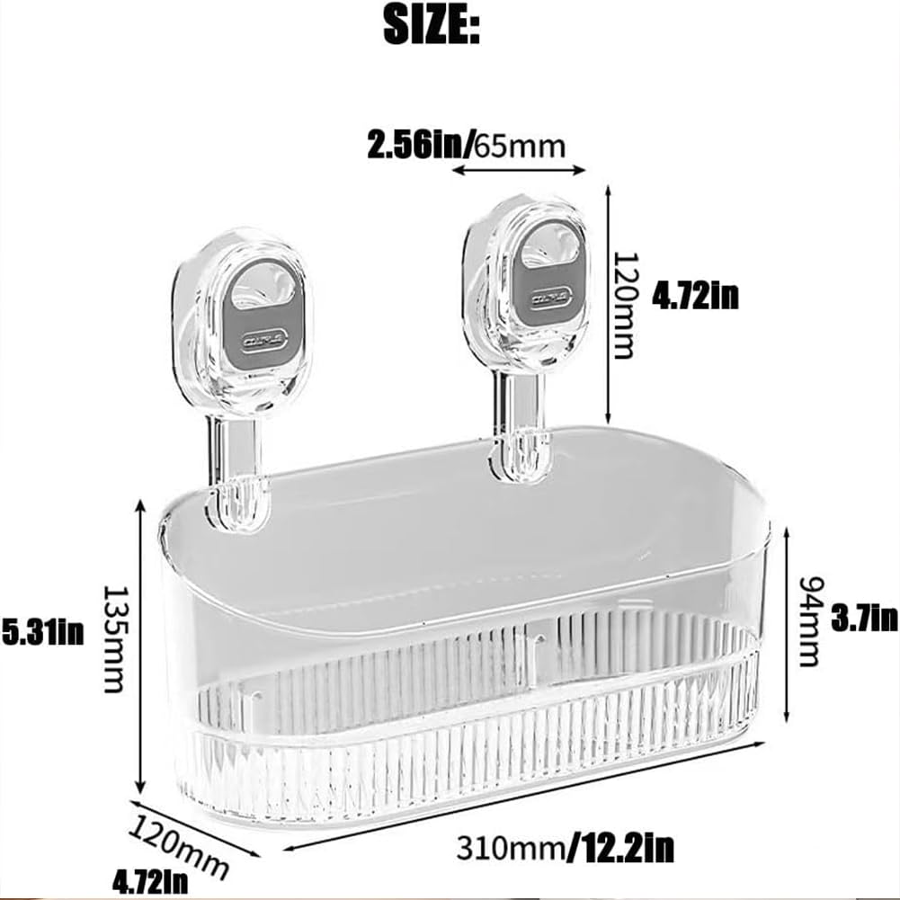 No-Drill Bathroom Suction Storage Box Large Capacity & Strong Load-Bearing, 2026 New Bathroom Shelf No Drill with Suction Cups, Removable No Drills Shower Caddy for Kitchen & Bathrooms (Transparent*2)