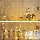 Areskey Icicle Lights 10Ft 90 LED Window Curtain String Light USB Battery Operated Waterproof Fairy...