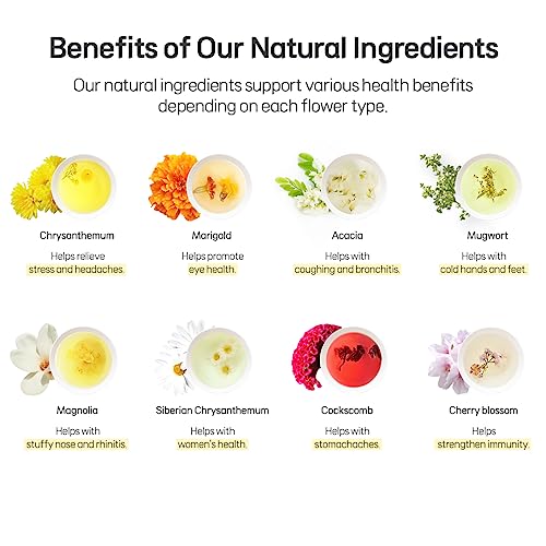 Kkokdam Korean Tea Sampler - Original Flower Tea Sampler - Decaf Tea, Iced Tea Bags, Loose Leaf Teas, Fancy Tea Variety Pack, Blooming Tea Flowers Korean Tea Set, Unique Tea Gifts - 8 Count #TOP5