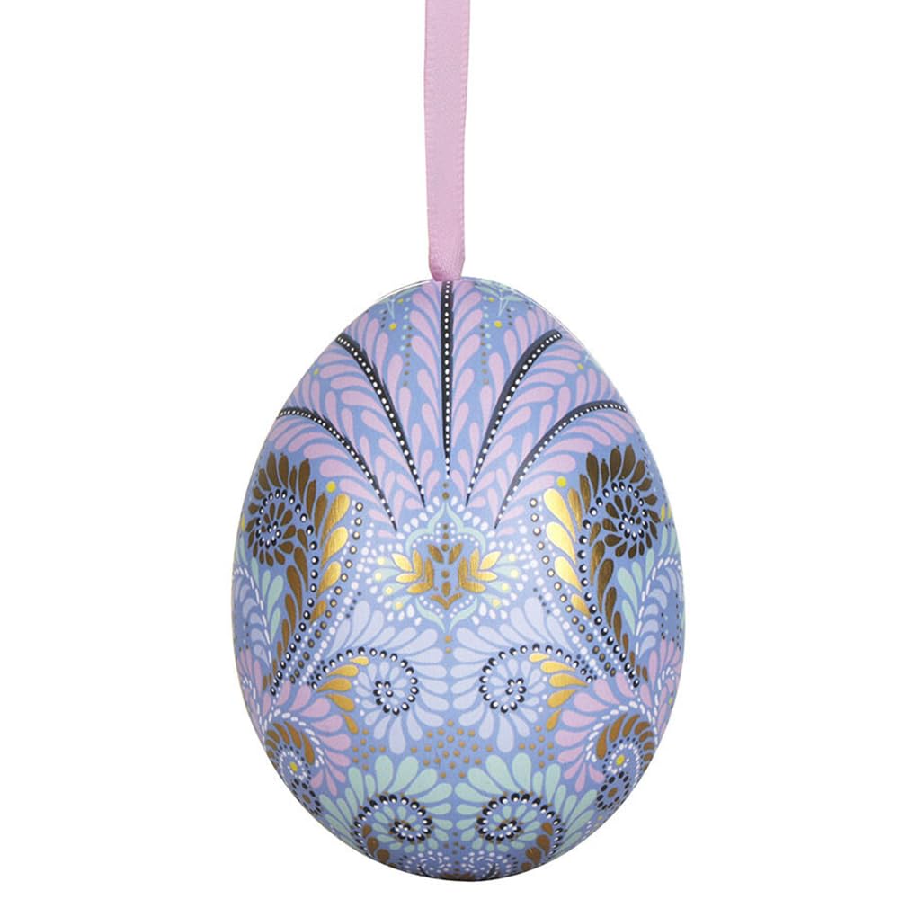 That's Crackers Blue Paisley | Sara Miller | Two Part Hanging Easter Egg | Fillable Tin | 7cm