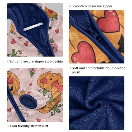 Lovely Halloween Pumpkin Pattern Toddler Fleece Jacket Girl Boys Hooded Fleece Jacket Coat Warm Outwear Zip-up 3-10T3