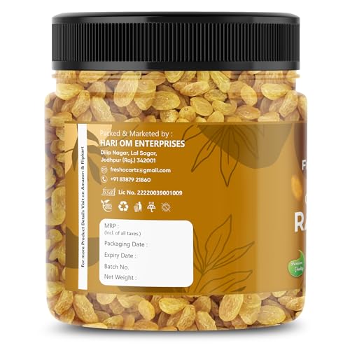 Image of FreshoCartz Premium Golden Raisins | Dried Grapes | Daakha | Daakh | Golden Kismis | Golden Dakh | Healthy Dry Fruit - Jar Pack (500g (Pack of 1))