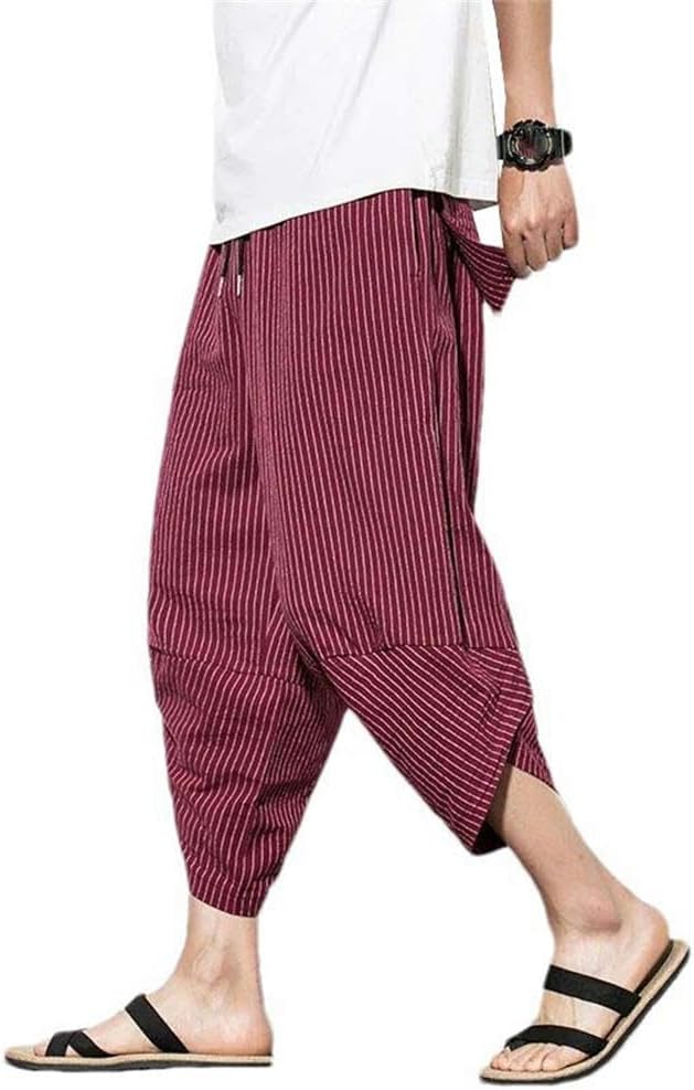 Summer Casual Pants Men Street Clothing Jogging Sports Men Cotton Solid Color Irregular Hem Wide-Leg Pants