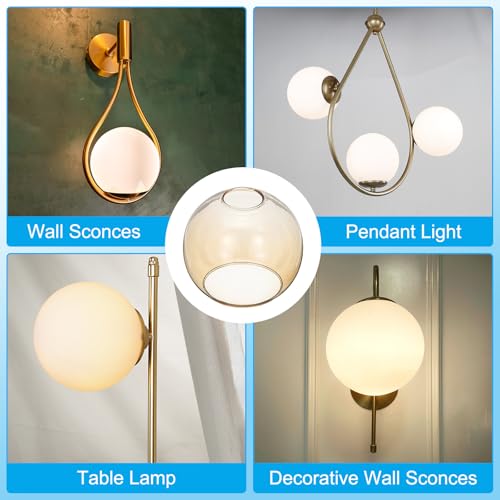 Image of PATIKIL 6 Inch Amber Color Glass Globe Shades Replacement, 3pcs Handmade Glass Lamp Shade Lampshade Light Fixture with 1-5 /8 inch Fitter for Chandelier Pendant Light Wall Sconces