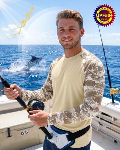 Image of FISHEAL Mens Long Sleeve Fishing Camo Shirts, UPF 50+ Sun Swim Rash Guard