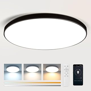 CANMEIJIA Bathroom Lights Ceiling, 24W IP44 Waterproof Bathroom Light 1700LM Led Ceiling Light with Remote Control Timer & Memory 3000-6500K Led Lights for Bedroom Kitchen Living Room (Black)
