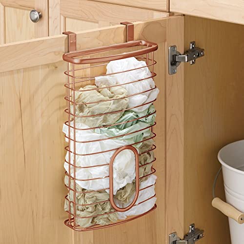 Mdesign Steel Hanging Cabinet Storage Organizer Holder For Kitchen, Pantry - Holds Plastic, Sandwich, Garbage, Grocery And Trash Bags; Wrap, Foil, Pack - Spira Collection - Copper #TOP1