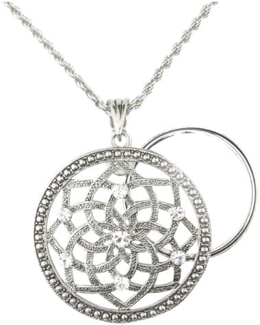 Charmed Life Magnifier Necklace | 5X Zoom Glass Lens | 27.94 mm Diameter | Elegant Design | Adjustable 30 inch Chain | Lotus