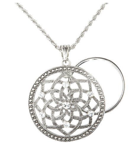 Charmed Life Magnifier Necklace | 5X Zoom Glass Lens | 27.94 mm Diameter | Elegant Design | Adjustable 30 inch Chain | Lotus