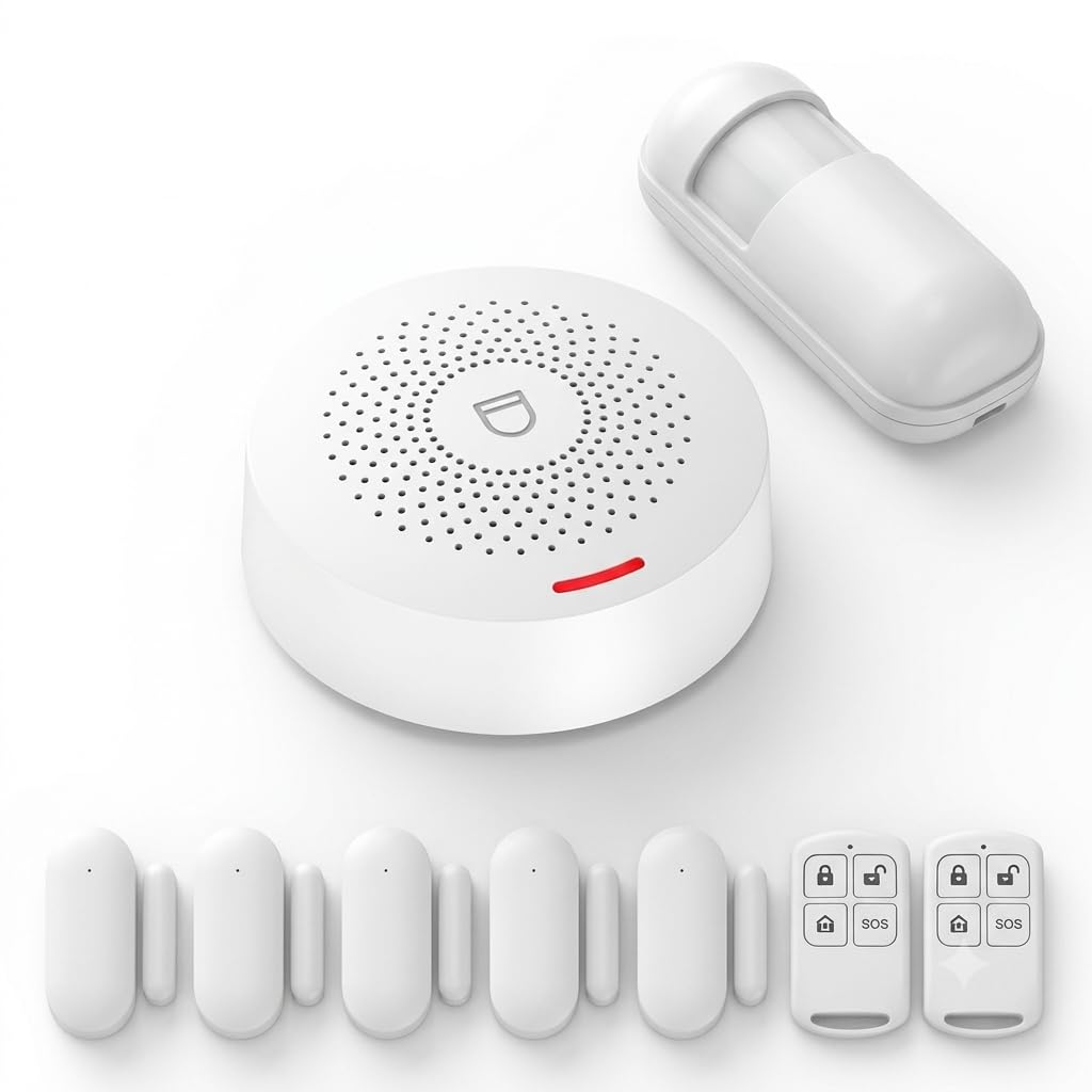 Sistema di Allarme Casa WiFi Smart ANTELA - Kit Completo Senza Fili con App SmartLife, 1 Centrale + 5 Sensori Porta/Finestra + 1 Sensore Movimento + 2 Telecomandi, Compatibile con Alexa e Google Home