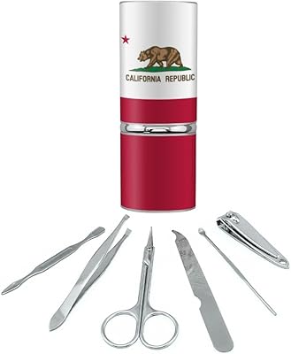 California Republic State Flag Stainless Steel Manicure Pedicure Grooming Beauty Care Travel Kit