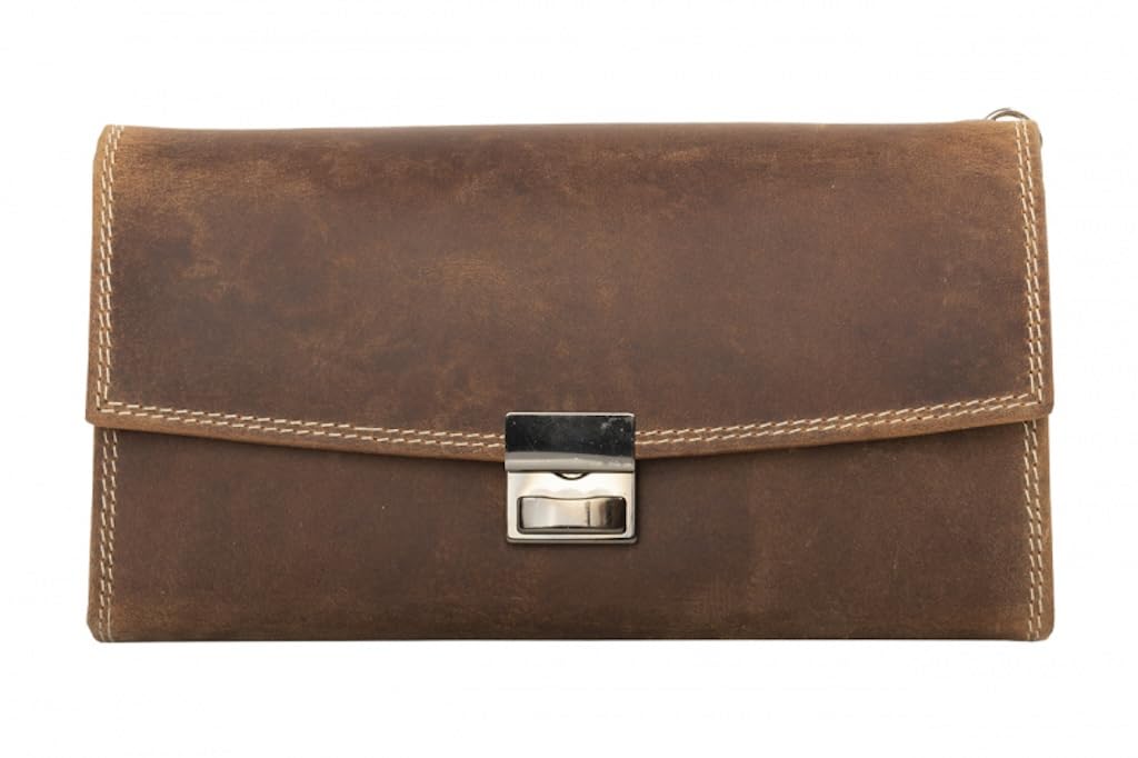 MF Leder Kellnerbörse mit Halfter, 18,5 x 10,5 cm, Braun, 6 Scheinfächer, Kette und Reißverschlussfach
