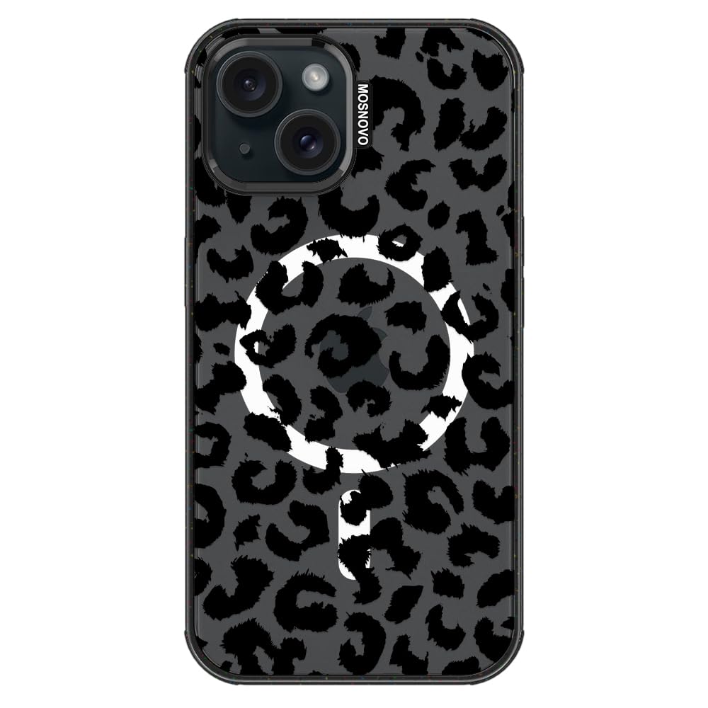 Protection antichoc iPhone 15 léopard noir compatible chargeur MagSafe - 8