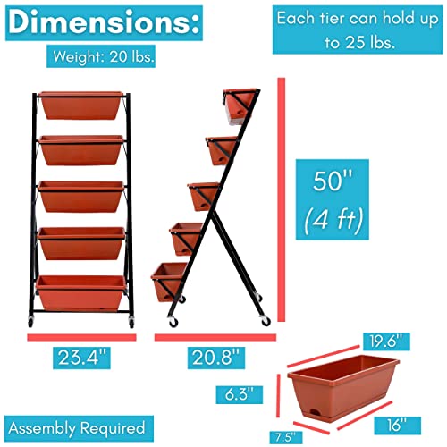 Birdrock Home 5-Tier Vertical Garden Planter Bed | Raised Flower Stand | Rolling Plant Tower | Weather Resistant Box | Indoor Or Outdoor | Herbs Flowers Berry’s Vegetables | Metal #TOP2