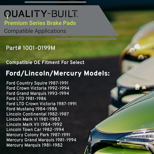 Image of QUALITY-BUILT Front Semi-Metallic Brake Pads, Premium 1001-0199M, Compatible with 1981-1994 Ford /Lincoln /Mercury (Colony Park,Continental,Country Squire,Crown Victoria,Grand Marquis,LTD,LTD Crown)