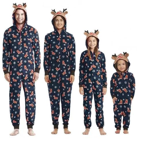 Multitrust Family Matching Christmas Pajamas Set Sleepwear Jumpsuit Hoodie with Hood Matching Holiday PJ's for Family