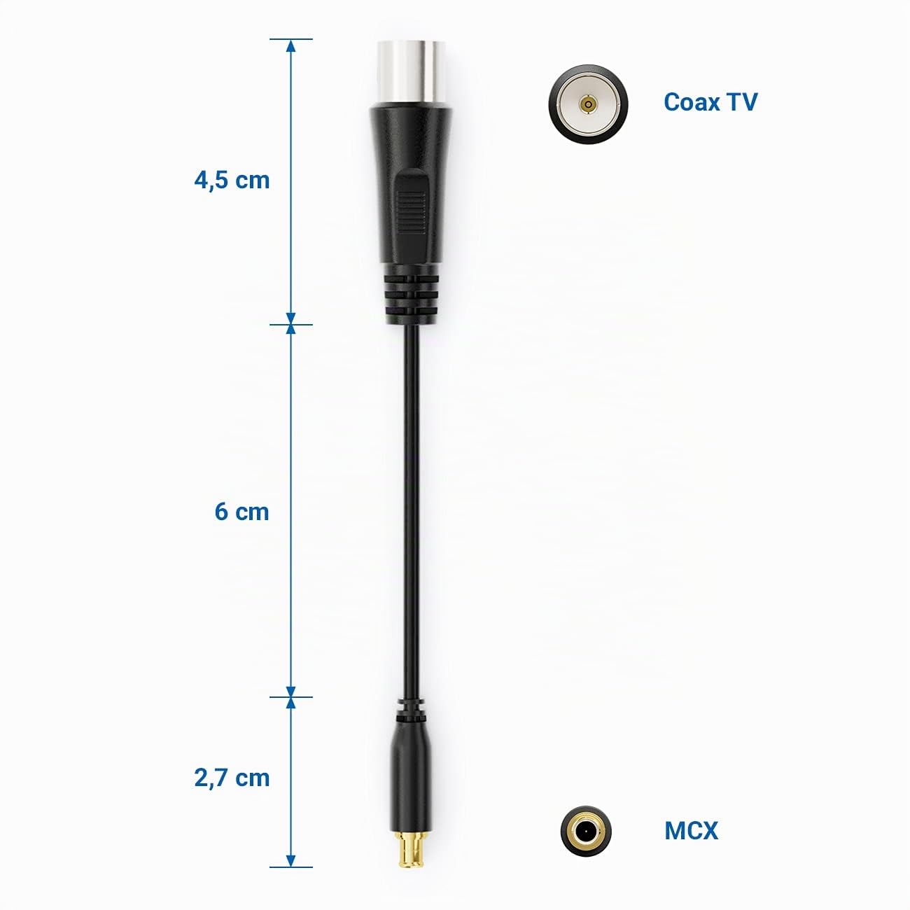 deleyCON Adattatore da Antenna Coassiale a DVB-T (MCX) - Presa da Antenna a Connettore - Compatibile con Dispositivi - Nero