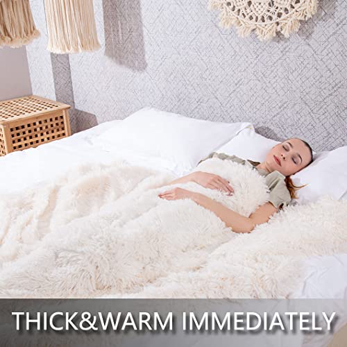 YUSOKI Long Faux Fur Throw Blanket for Sofa Couch,2 Layers,2.1lb,All Ages,Home Decoration, (Cream White,50" x 60")