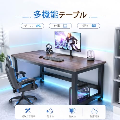 長い パソコンデスク 作業デスク ホームコンピュータデスク 学習机 テーブル 会議テーブル pc 作業台 机 勉強机 簡単組立 頑丈フレーム&配線穴付き 在宅勤務・リモートワーク・勉強机・化粧台兼用 80×50×74cm イエロー [2]