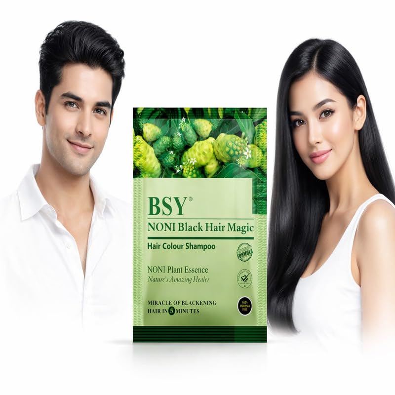 Noni Fruit Extract Hair Color Shampoo Black_Ammonia Free Long Lasting Hair Dye Shampoo for Women & Men 12ML | 5-Min Herbal Hair Color No Hair Loss, Grey Coverage With New Improved Formula-image-5