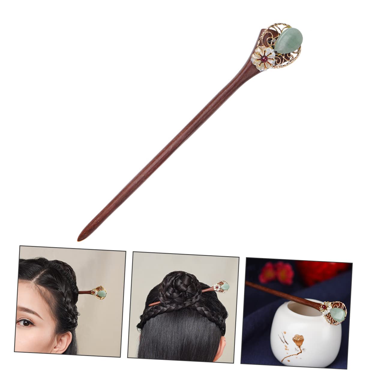 MAGICLULU 3 Piezas horquilla hanfu hair clips horquillas moño palos flores para el cabello tocado la antigüedad para pasadores pelo pasador pelo palo pelo las mujeres nuevo